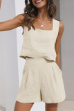 Casual Simplicity Solid Pocket Square Collar Sleeveless Two Pieces