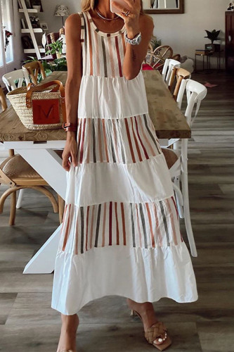 Work Daily Print Patchwork O Neck Sleeveless Dress Dresses