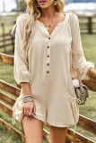 Casual Simplicity Solid Pocket Buckle O Neck Loose Rompers