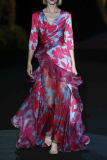 Fashion Celebrities Floral Flounce Printing V Neck Printed Dress Dresses