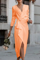 Fashion Celebrities Solid Patchwork V Neck Pencil Skirt Dresses