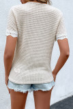 Casual Work Solid Lace Contrast V Neck T-Shirts
