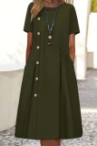 Casual Daily Solid Pocket Buttons O Neck A Line Dresses