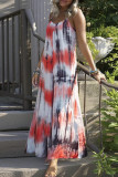Casual Vacation Print Tie Dye Patchwork V Neck Sling Dress Dresses