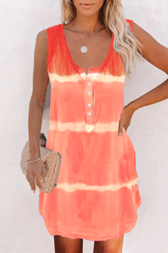 Casual Street Striped Tie Dye Buckle O Neck A Line Dresses