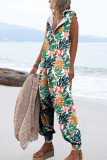 Casual Print Patchwork Hooded Collar Loose Jumpsuits