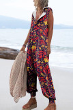 Casual Print Patchwork Hooded Collar Loose Jumpsuits