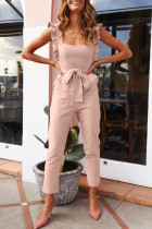 Fashion Street Solid Patchwork Square Collar Straight Jumpsuits