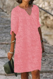 Casual Simplicity Solid Patchwork V Neck Short Sleeve Dress Dresses(5 Colors)
