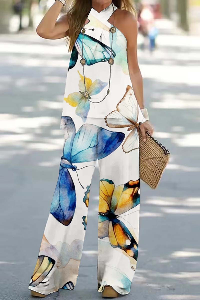 Elegant Solid Backless Halter Sleeveless Two Pieces