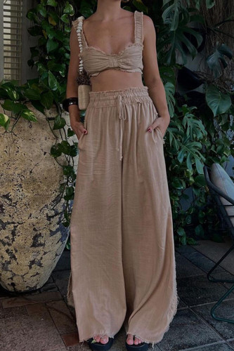 Casual Solid Frenulum Square Collar Sleeveless Two Pieces
