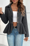 Work Celebrities Solid Stringy Selvedge Turndown Collar Outerwear