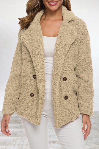 Casual Solid Buttons Turn-back Collar Outerwear