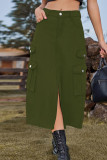 Casual Street Solid Slit High Waist Denim Skirts(5 Colors)