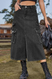 Casual Street Solid Slit High Waist Denim Skirts(5 Colors)