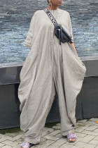 Street Solid Patchwork Buckle O Neck Harlan Jumpsuits