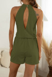 Fashion Casual Solid Patchwork Halter Loose Rompers