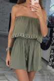 Fashion Street Solid Patchwork Strapless Loose Rompers