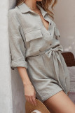 Fashion Casual Solid Patchwork Turndown Collar Loose Rompers