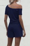 Fashion Casual Solid Draw String Oblique Collar Loose Rompers