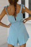 Casual Sweet Solid Patchwork Strap Design With Belt Loose Rompers