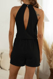 Fashion Casual Solid Patchwork Halter Loose Rompers