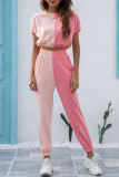 Fashion Simplicity Solid Patchwork O Neck Short Sleeve Two Pieces
