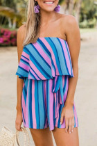 Fashion Street Striped Patchwork Strapless Loose Rompers