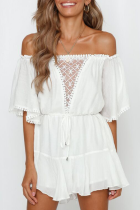 Fashion Solid Patchwork Zipper Off the Shoulder Loose Rompers