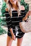 Casual Striped Frenulum Off the Shoulder Loose Jumpsuits