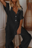 Fashion Casual Solid V Neck Loose Jumpsuits