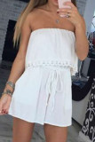 Fashion Street Solid Patchwork Strapless Loose Rompers