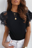 Fashion Patchwork Lace Hollowed Out O Neck T-Shirts