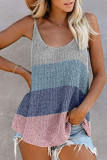 Fashion Street Striped Split Joint U Neck Tops