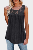 Casual Patchwork Lace Hollowed Out O Neck T-Shirts