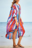 Fashion Vacation Striped Patchwork Swimwears Cover Up