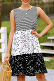 Casual Striped Dot Patchwork Pullovers O Neck A Line Dresses