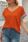 Casual Striped Patchwork V Neck T-Shirts