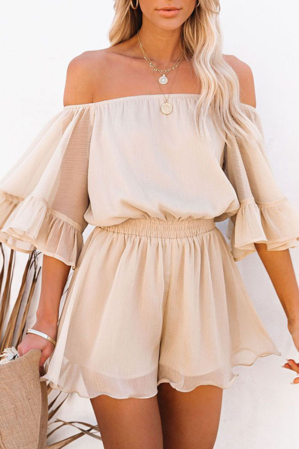 Fashion Casual Solid Patchwork Off the Shoulder Loose Rompers