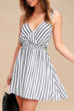 Fashion Sweet Striped Backless V Neck A Line Dresses