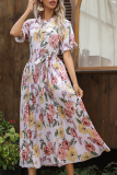Elegant Floral Frenulum Strap Design Pleated Dresses
