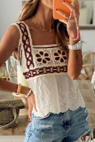 Elegant Patchwork Lace Hollowed Out Square Collar Tops
