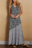 Fashion Elegant Print Split Joint V Neck A Line Dresses