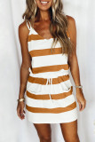 Fashion Casual Striped Patchwork V Neck A Line Dresses
