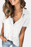 Elegant Solid Polka Dot Buckle Shirt Collar Tops