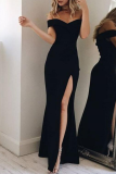Fashion Elegant Solid Backless High Opening Off the Shoulder Irregular Dress Dresses