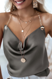 Fashion Casual Solid Chains Halter Tops