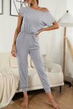 Fashion Casual Solid Split Joint O Neck Jumpsuits