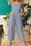 Casual Solid Pocket Buttons Square Collar Jumpsuits