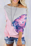 Casual Print Contrast Off the Shoulder T-Shirts